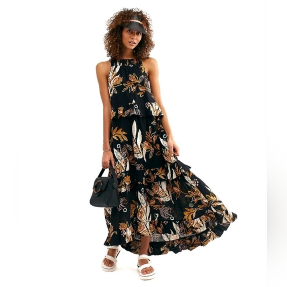 Free People Navy blue floral Anita maxi dress summer dress large